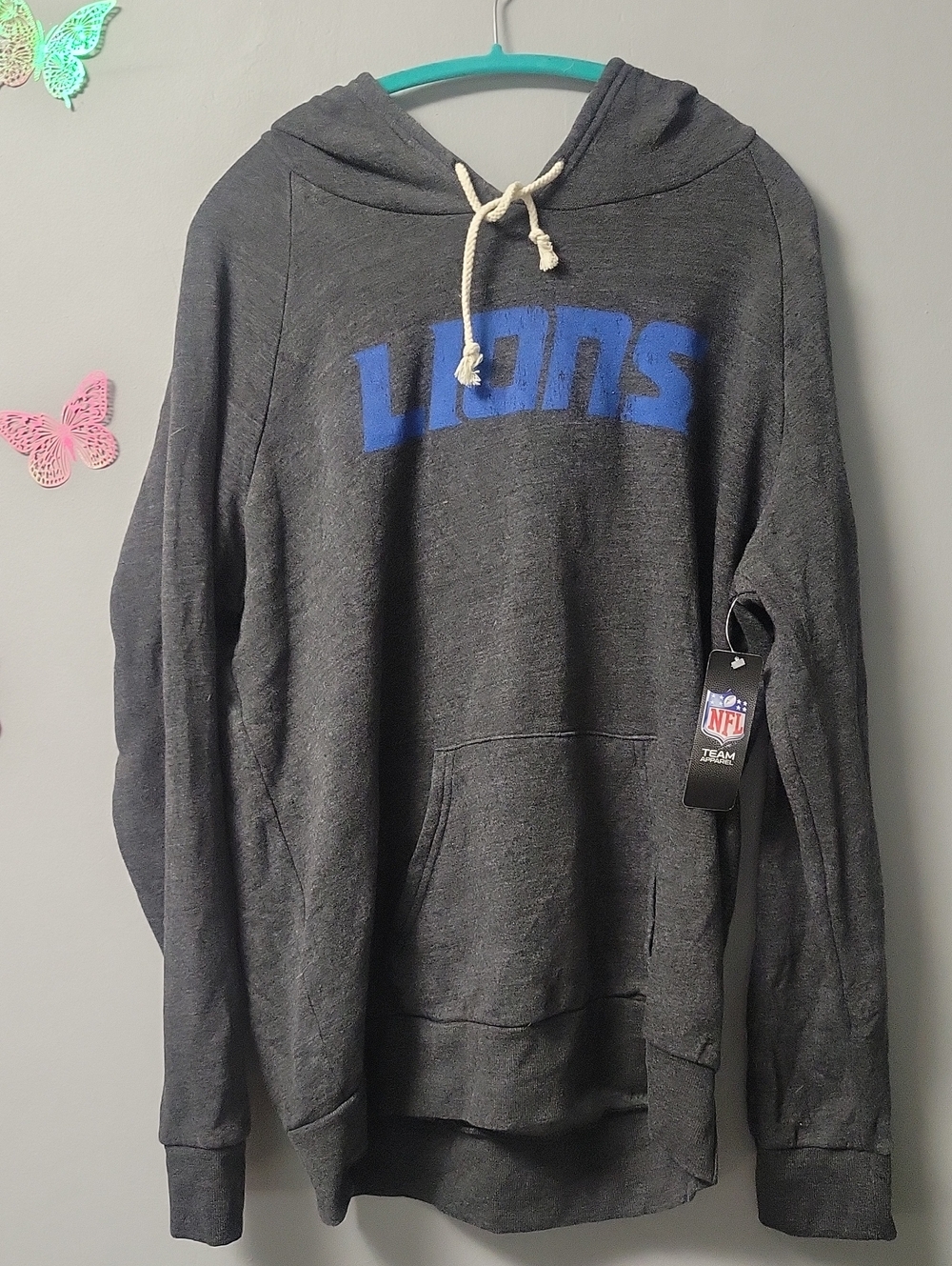 NFL Detroit Lions Pullover Hoodie - Charcoal with Blue Logo